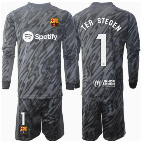 Fotballdrakt Barn Barcelona Ter Stegen #1 Keeper Tredjedraktsett 2024-25 Langermet (+ Korte bukser)